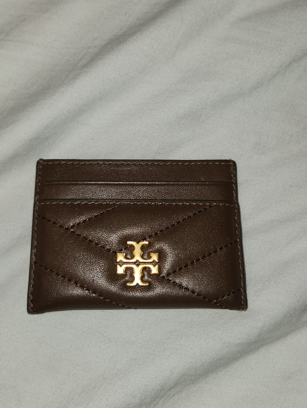 Tory Burch Brown Leather Card Holder with Gold Logo